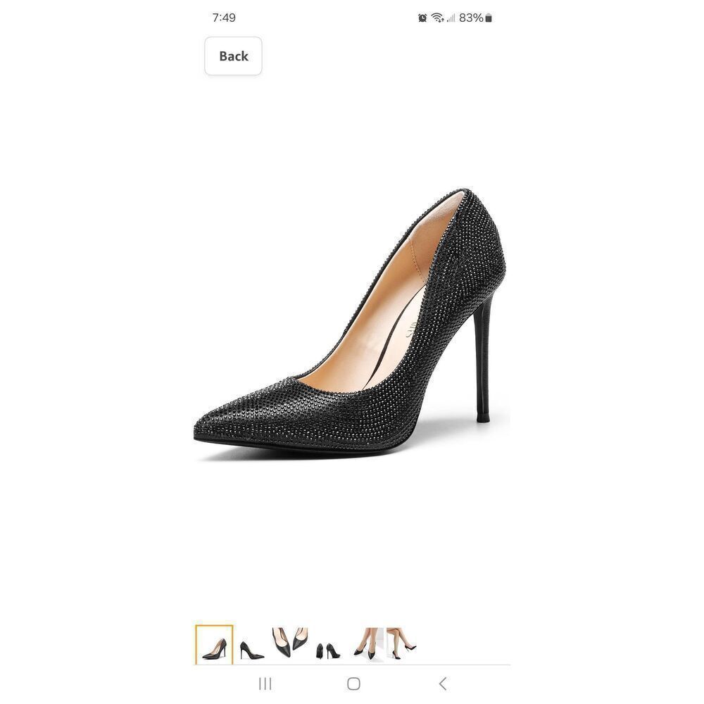New10 Dream Pairs Black Rhinestone Point Toe High Heel Stiletto Pump Dress Shoes